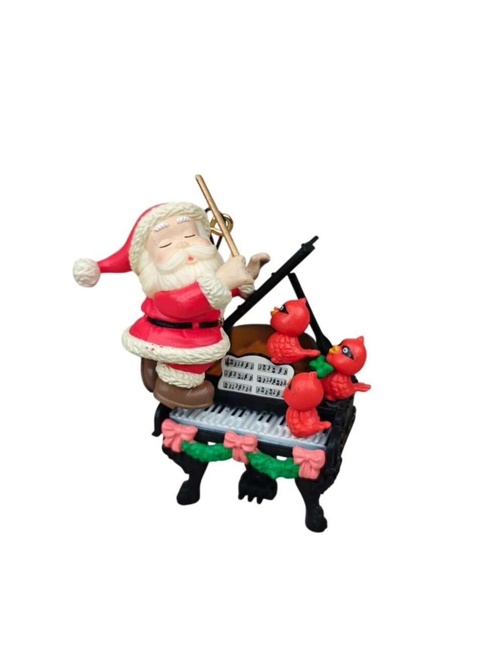 Santa Claus & Piano Christmas Ornament Figurine 1998 Plastic Black Red Green